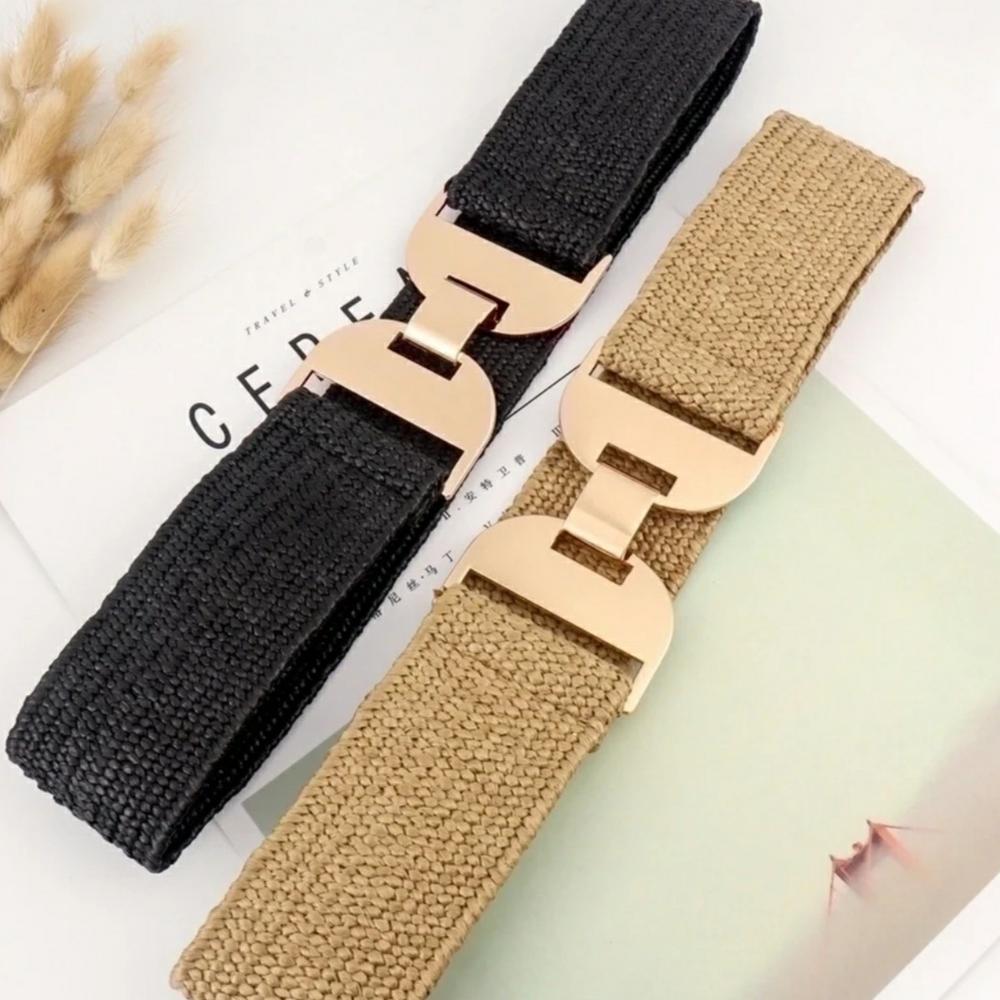 2 Elegant Black and Tan Woven Belt Set | Length 25"